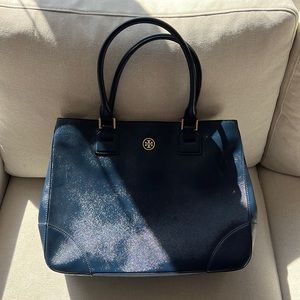 Tory Burch Blue Leather Tote Bag